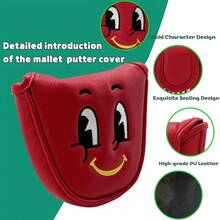 Funda para Putter de Golf con Cara Sonriente de Ojos Grandes de Dibujos Animados/Bordado de Color Contrastante Exquisito & Duradero/Acolchado Reforzado/Tamaño Estándar Universal/Accesorio de Golf Regalo para Vacaciones - Rojo - Ver 6