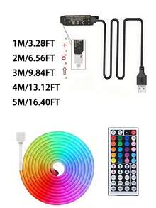 RGB 霓虹燈條 LED 燈條 矽膠繩燈 USB 供電 柔性燈條，配備 44 鍵遙控器，適用於遊戲室、派對、牆面、天花板、居家、房間、花園、聖誕節、電視/電腦背光裝飾、家居裝飾、節日裝飾、派對裝飾、生日裝飾、萬聖節裝飾 - RGB - 查看 11