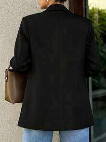 IGKEEL Spring Summer Autumn Women's Blazer, Loose Silhouette Black Button Commute Versatile Slimming Blazer Fall - Black - View 5