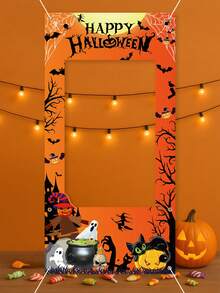 1pc Happy Halloween Photo Backdrop, Ghost Pumpkin Ghost Bat Pattern Banner, Halloween Party Supplies, Halloween Hanging Decoration, Scary Halloween Photography Props, Haunted House Decoration, Trick Or Treat Decoration, Halloween Gift, Party Gift, Photography Studio Props, Halloween Home Decor, Room Decoration, Christmas Decoration, 2027 New Year Party Decoration, New Year Gift, Winter Decoration - Halloween Pumpkin - View 5