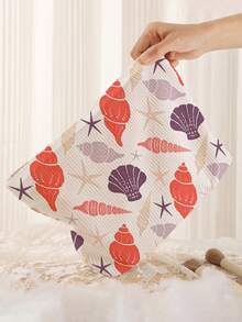 1pc Portable Cosmetic Storage Bag Ocean Series Shell & Starfish Pattern Double-Sided Printed Travel Zipper Makeup Bag Multi-Function Toiletry Organizer - Multicolor - View 5