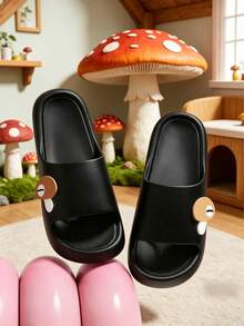 Summer Fashion Versatile Mushroom Home Slippers, Quiet Sole, Wear-Resistant, Lightweight, Comfortable For Long Wear, Easy To Clean, Essential For Home, Apartment, Hotel, Bathroom, Office, New Home Moving - Black - View 3
