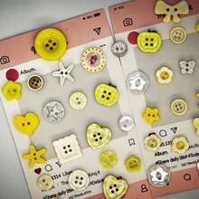 12/24/36/48/60/72/84Pcs Mixed Yellow And White Resin Buttons, Random Pattern And Color Heart, Flower, Apple Series Small Buttons, Plastic DIY Handmade Buttons Suitable For Sewing, Knitting, Craft DIY - Multicolor - View 3