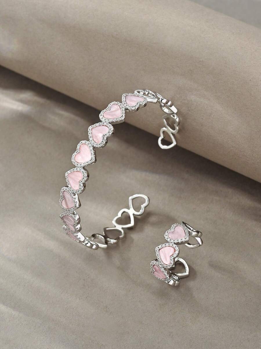 Juego de pulseras de plata, cobre texturizado versátil con incrustaciones de circonita, adecuado para uso diario, reuniones, citas, fiestas, regalos - Plateado - Ver 1