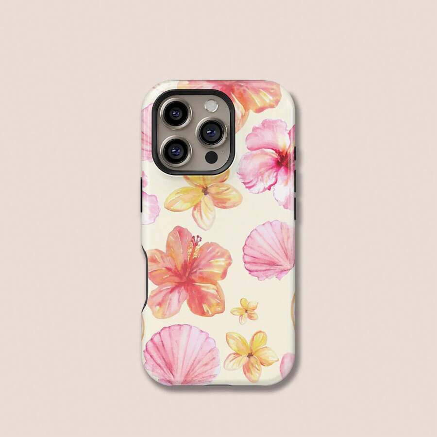 Hibiscus Flower Shell Pattern Phone Case, Suitable For IPhone16 15 14 IPhone13 12 11 Plus Pro Mini Max Phone Case, S25 S24 S23 S22 S21 S20 Plus Ultra Ultra - 白色1 - 查看 1