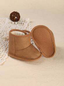1 Pair Newborn Infant Solid Color Thermal Lined Cute Casual Snow Boots Suitable For Indoor And Outdoor Winter - Khaki - View 2
