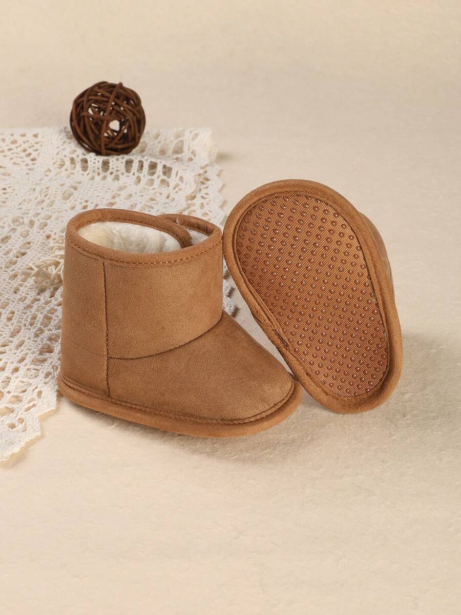 1 Pair Newborn Infant Solid Color Thermal Lined Cute Casual Snow Boots Suitable For Indoor And Outdoor Winter