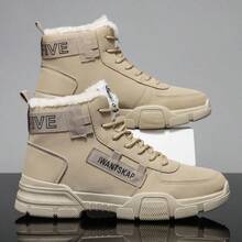 1 Pair Men's Fashion Outdoor Snow Boots, Suitable For Winter Warmth, Comfortable Round Toe Design - Beige - View 3