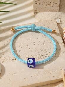 1 pièce Bracelet en corde tressée réglable avec cube œil maléfique pour femmes, bracelets de protection porte-bonheur colorés, bijoux bohèmes d'été de plage, cadeau de fête - Multicolore - Voir 6
