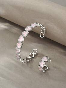 Juego de pulseras de plata, cobre texturizado versátil con incrustaciones de circonita, adecuado para uso diario, reuniones, citas, fiestas, regalos - Plateado - Ver 9