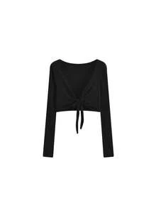Korean Style New Bow Tie Lace-Up Long Sleeve Loose Cardigan - Black - View 3