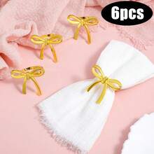 1-24pcs Gold Bow Napkin Rings, Metal Butterfly Napkin Rings, Christmas Bowknot Napkin Rings, Anniversary Wedding Birthday Party New Year Valentine's Day Banquet Table Decoration - Multicolor - View 13