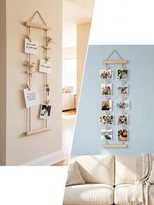 1 PC Bohemian Style DIY Wooden Hanging Photo Rack With Clips, Family Photo Album Memory Card Holder, Wall-Mounted Photo Organizer, Country Style Memory Photo Rack, Suitable For Bedroom And Living Room Decoration - Multicolor - View 5
