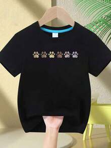 A Customized Cotton Top, Spring And Summer Round Neck Short Sleeved T-Shirt, Cartoon Floral Print, Suitable For Girls' Leisure, Vacation, Daily Life, - Black - View 1