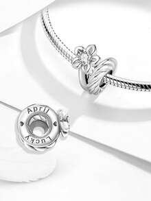 1pc Flower Month Theme Beaded Pendant, Suitable For DIY Jewelry Making Such As Bracelets, Necklaces, Etc., Perfect Gift For Women And Girls - Silver - View 10