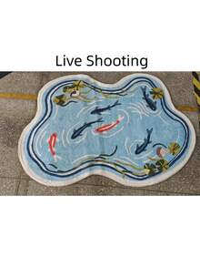 1件魚池圖案地毯,不對稱形狀人造羊毛地毯,柔軟蓬鬆,房間裝飾,家居用品,門墊,客廳地毯,廚房墊,家居裝飾,臥室裝飾,浴室裝飾,易於清潔 - 魚池 - 查看 7