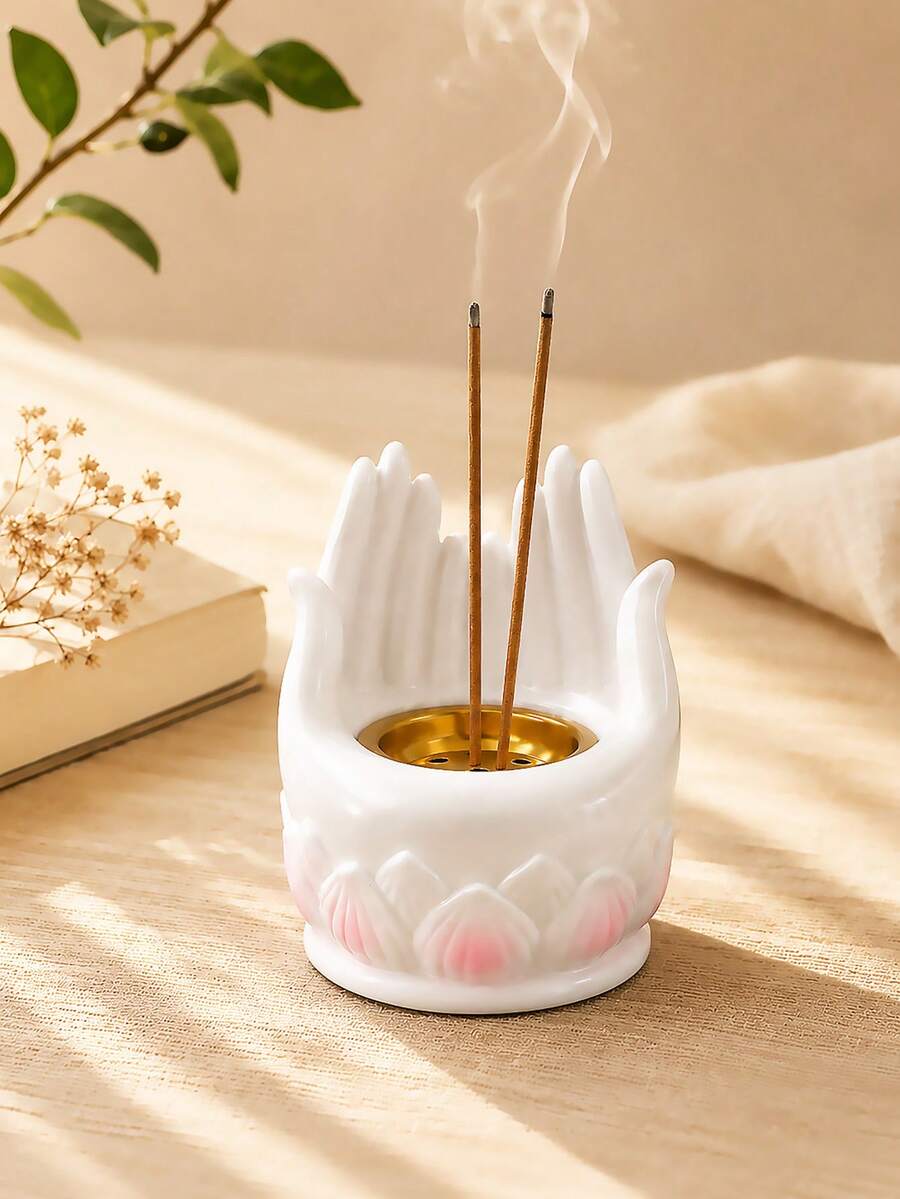 1件創意樹脂蓮花手多功能香座，適用於瑜伽冥想與居家裝飾，節慶香爐 - 彩色 - 查看 1
