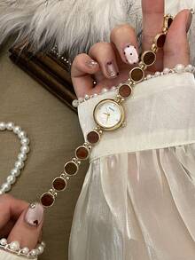 1pc Women's Round Quartz Watch, Vintage Style, Elegant And Fashionable, Suitable For Daily Wear, Excellent Gift Choice - Gold - View 4