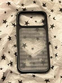 Black Star Lace Heart Ins Style Phone Case Compatible With IPhone 17 Pro Max, 16 Pro, 14 Pro, 15 Pro Max, 13, Full Coverage Transparent Anti-Drop Soft Shell, Artistic Design For Girls - Black - View 3