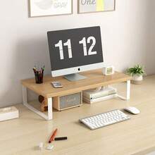 1pc Wooden Monitor Stand With Storage Space, Laptop Computer Display Riser, Desk Organizer For Home And Office Use - A - View 1