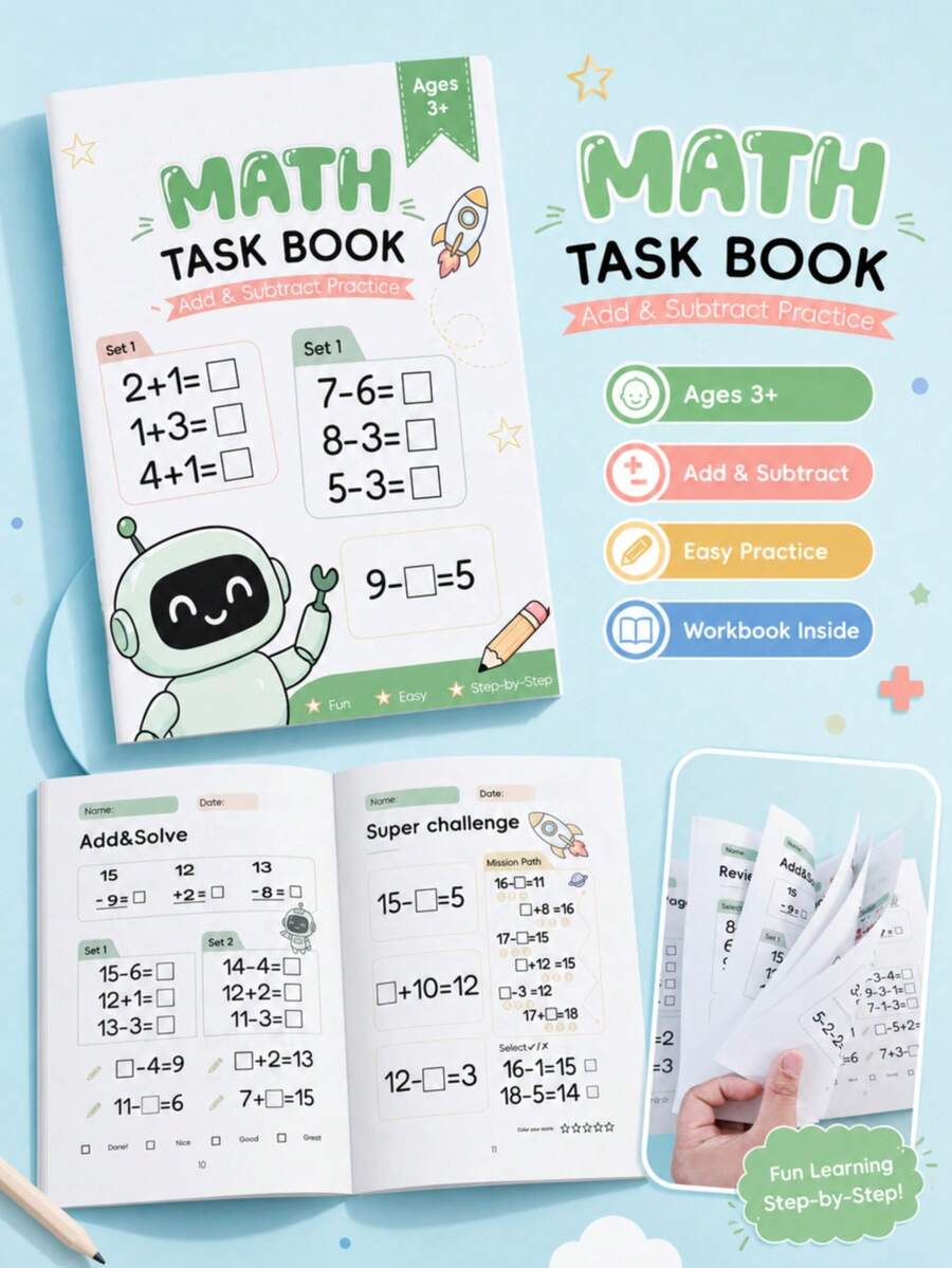 Children's Early Education Addition & Subtraction Practice Workbook, Fun Math Calculation Book, Back To School Tutoring Learning Book, Teacher's Assignment Book