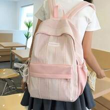 Minimalist Flap Backpack With Front Zipper Pocket, Detachable Charm, Adjustable Shoulder Straps, Daily Fashion Backpack For Women - Pink - View 4