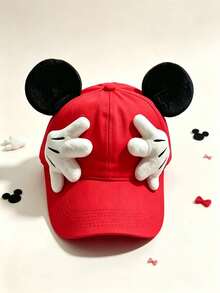 Disney, 1pc Cute Mickey & Minnie Ears Baseball Cap, Adjustable Outdoor Cartoon Casual Hat, Designed With Mickey Hand Details And Ear Decorations, With Its Adorable Cartoon Style, It's Perfect For Theme Park Visits, Outdoor Sports, Daily Wear, Travel, Parties And Holiday Occasions. Unisex Design - An Ideal Gift For Friends And Family! (Men's Baseball Cap, Women's Baseball Cap, Summer Sun Hat) - Red - View 7
