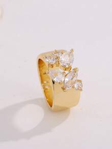 4pcs/2pcs Set Couple Geometric Zirconia Rings, Square & Asymmetric Combination Sparkling Personalized, Couple Hip-Hop Street Style Stackable Rings, Suitable For Back To School Season, Couple Outfits, Anniversary And Holiday Jewelry - Women's Open Ring Two-piece Set - View 8