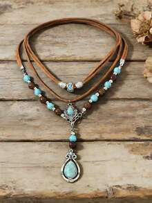 Vintage Multi-Layer Women's Necklace, Pendant Necklace, Bohemian Style Versatile Accessory - Multicolor - View 2
