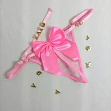 Calcinha Personalizável em Tule Premium com Laço Cetim GG + Nome em Dourado Personalizado a sua escolha (ATÉ 12 LETRAS) - Rosa Bebê - Visão 2