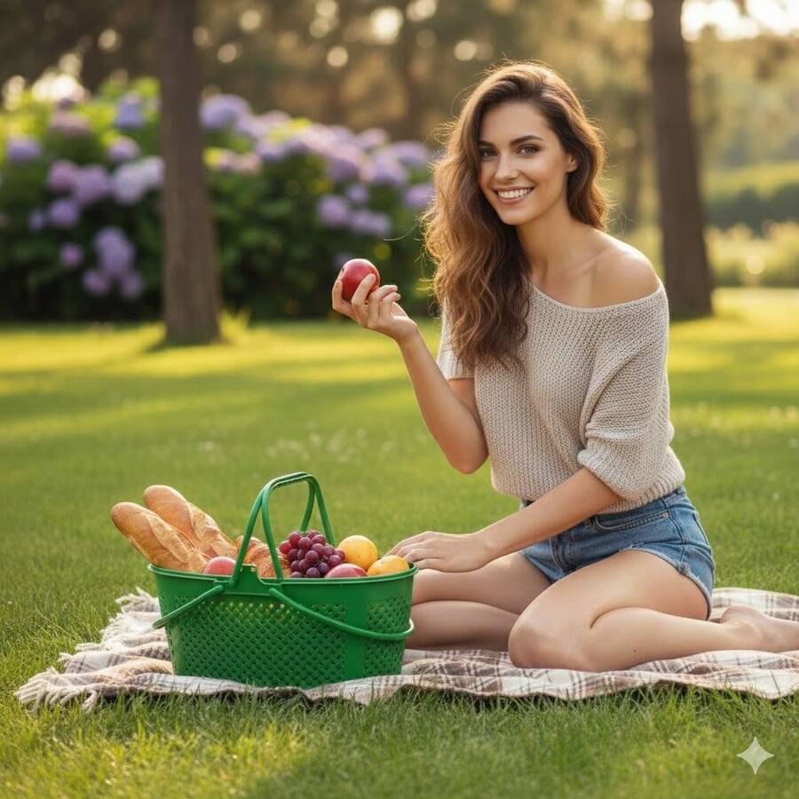 سلة نزهة بلاستيكية خضراء بيضاوية الشكل 35x26x15 سم، حاوية تخزين الفاكهة المحمولة للاستخدام الخارجي - أخضر - مشاهدة 1