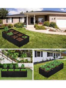 Large Fabric Raised Garden Bed, Breathable Non-Woven Fabric Planter Bag, Heavy Duty Rectangular Garden Container, Suitable For Vegetables, Strawberries, Herbs, Sunflowers, Potatoes, Outdoor Backyard Patio Gardening - Black - View 10