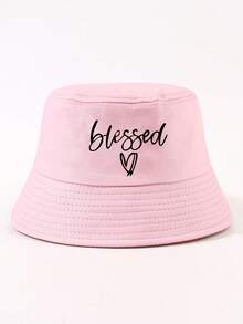 1件女款時尚字母「Blessed」愛心圖案百搭漁夫帽，簡約休閒風，戶外騎行防曬帽，適合日常使用 - blessed愛心漁夫帽 - 查看 32