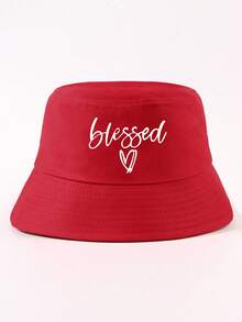 1件女款時尚字母「Blessed」愛心圖案百搭漁夫帽，簡約休閒風，戶外騎行防曬帽，適合日常使用 - blessed愛心漁夫帽 - 查看 30