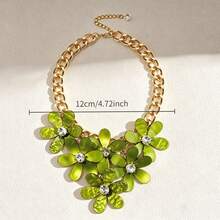 1pcCluster Flower Statement Necklace, Retro Casual  Look, Daily Holiday Styling, Rhinestone Floral Collar Ornament - 深藍毛衣鏈 - 查看 3