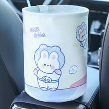 1個卡通太空兔子/熊貓汽車垃圾桶，可折疊防水迷你收納桶，通用前座與後座 - 可折疊垃圾桶 - 查看 4