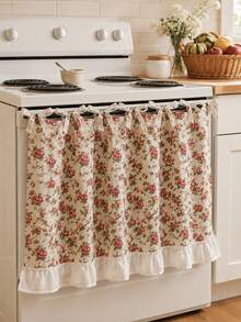 Bubaba Floral Oven Door Curtain With Ruffle Trim, Farmhouse Style Tie-On Stove Handle Cover, Decorative Kitchen Oven Dust Curtain, Home Decor, 30 X 21.3 Inches - Multicolor - View 4