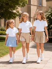 3pcs/Pack Unisex Kids Classic White Short Sleeve Polo Shirts, School Uniform Tops For Back To School, Suitable For Daily Wear, Performances And Group Activities - White - View 4