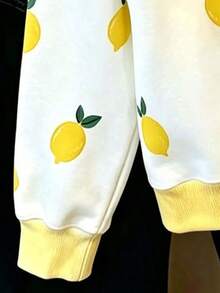 Tween Girl Lemon Print Crew Neck Long Sleeve Sweatshirt - White - View 4