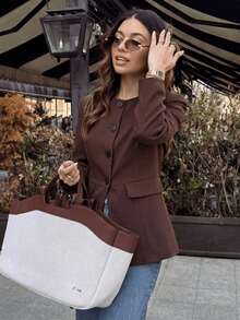 Women's Elegant Solid Color Fashion Minimalist Slim Fit Flattering Old Money Style Blazer, Suitable For Daily Wear, Dating, Commuting, Business Events, Airport - Coffee Brown - View 1