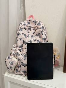 Bolso tote de gran capacidad con cordón y estampado de lazo, monedero desmontable, estilo sobre rojo, regalo para campus y exteriores, sin accesorios - Rosa - Ver 5