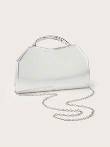 AIBBYDAR Women's Handbag Evening Bag Small Square Bag Makeup Bag Wallet Solid Color Fashion Elegant Shiny Handle Wedding Season Evening Gown Matching Handbag Detachable Shoulder Strap Ball Party Gathering - Silver - View 7