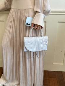 New Evening Party Small Square Bag With Structured Pleated Texture, Elegant Sophisticated Chain Strap Crossbody Handbag For Women, Formal Dress Party - White - View 5