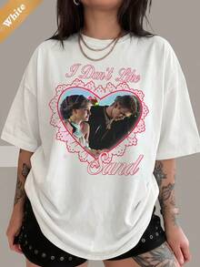 I Don't Like Sand Anakin Padme Pink Lace Heart Retro Graphic Cotton T-Shirt Meme Couple Fan Unisex Cute T-Shirt - White - View 1