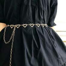 1pc Fashionable Heart-Shaped Rhinestone Waist Chain Metal Braided Belt, Suitable For Women's Summer Versatile Personalized Elegant Dress, Cute - Love 1 - View 18