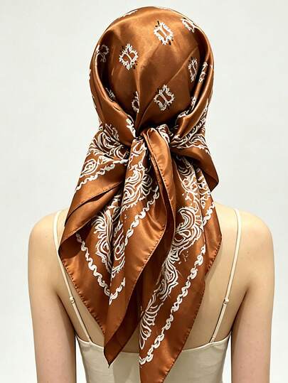 1pc 90*90 Cashew Print Headscarf Bandana Neck Scarf Versatile Hair Wrap