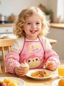 3pcs Cartoon Children Apron Set, Kids Housework Apron, Baby Feeding Bib, Painting Smock, Play Waterproof Sleeveless Apron, Back To School, First Day Of School - Multicolor - View 2