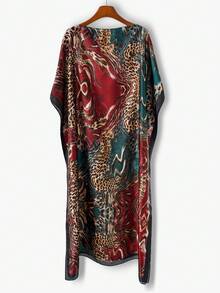 1pc Women's Personalized Tiger Print Faux Silk Pullover Robe Casual Beach Cover-Up For Spring/Summer Satin Shawl, Holiday - Multicolor - View 16