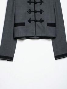 DEEKA 秋季新款女式歐美風時尚極簡百搭打結鈕扣西裝外套 - 灰色 - 查看 9