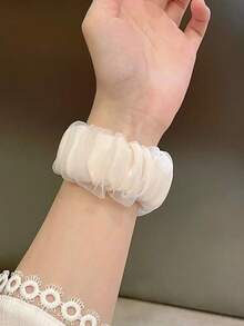 適用於 錶帶 38/40/41/42/44/45/46/49/S11-42mm，女款白色抓皺式錶帶，柔軟彈性替換腕帶，適合 Series 11 10 9 8 7 6 5 4 3 2 1 Ultra 智慧手錶配件，日常休閒穿搭，返校季 - 米白 - 查看 6